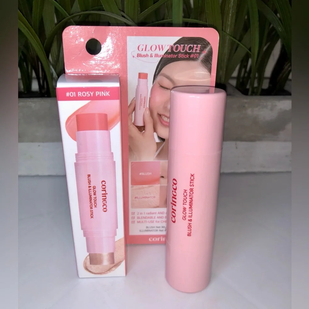 BNIB Coringco Kbeauty Glow Touch Blush & Illuminator Stick - Rosy Pink - Picture 9 of 12
